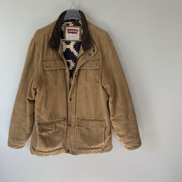 Levis Canvas Field Jacket Mens M Brown Aztec Blanket Lining Chore Military - Picture 1 of 6